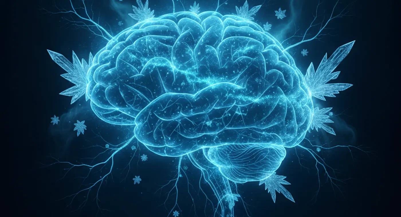 Illustration du cerveau montrant la libération de dopamine et noradrénaline lors d'un bain froid — illustration centrale