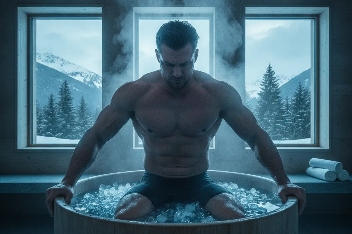 Footballeur professionnel utilisant un bain froid pour la récupération après un match
