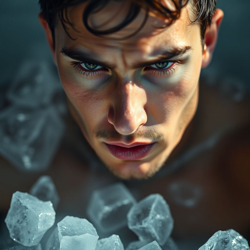 Personne concentrée et calme dans un bain froid développant sa résilience mentale