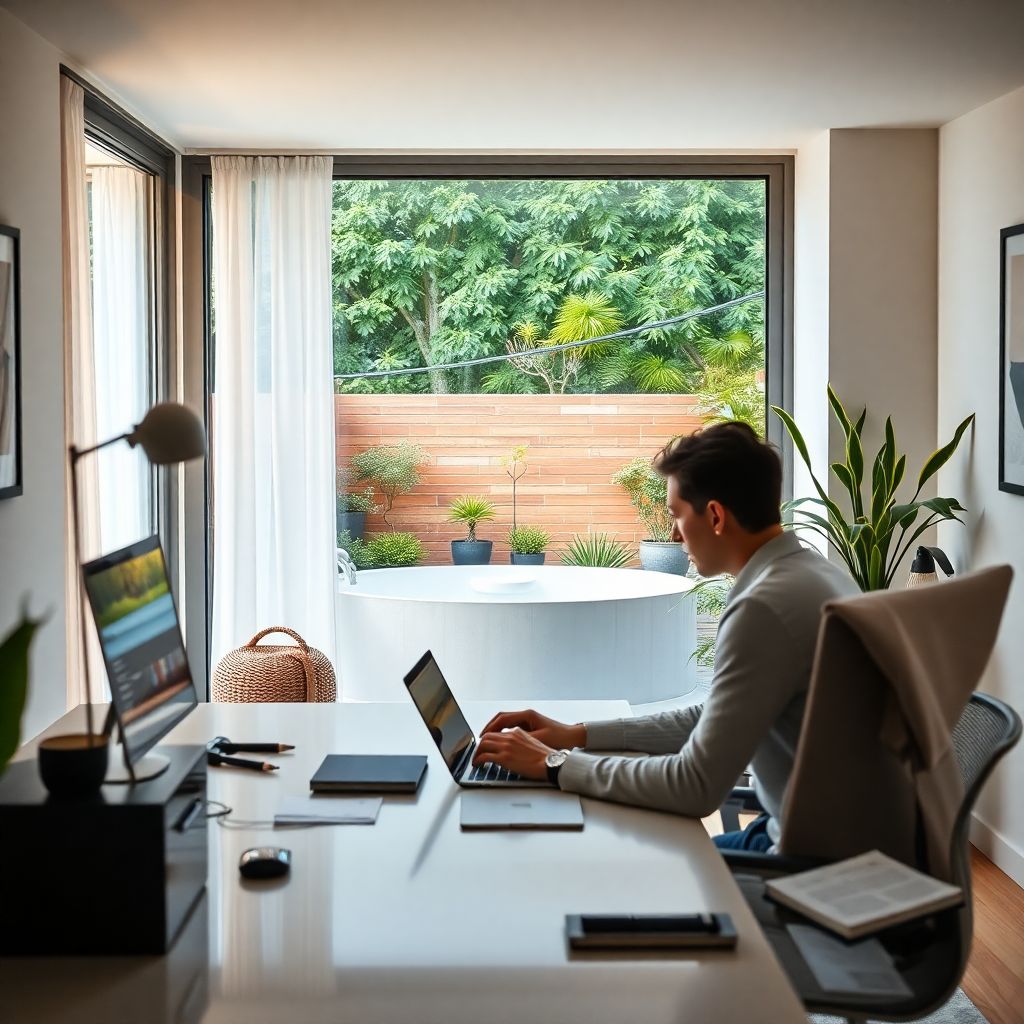 Personne concentrée au travail après un bain froid matinal