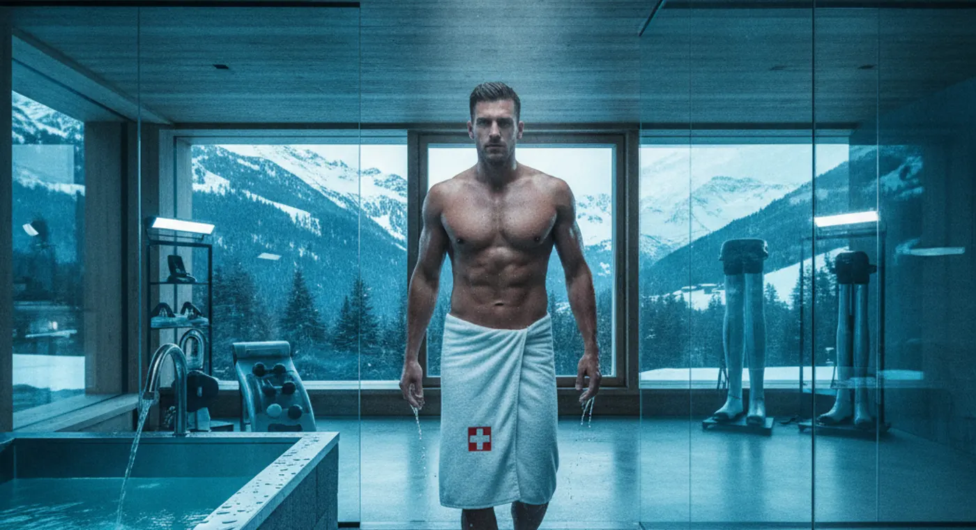 Sportif suisse utilisant un bain froid pour la récupération après l'entraînement — illustration centrale