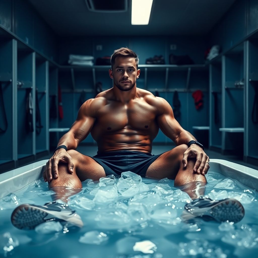 Sportif suisse utilisant un bain froid pour la récupération après l'entraînement
