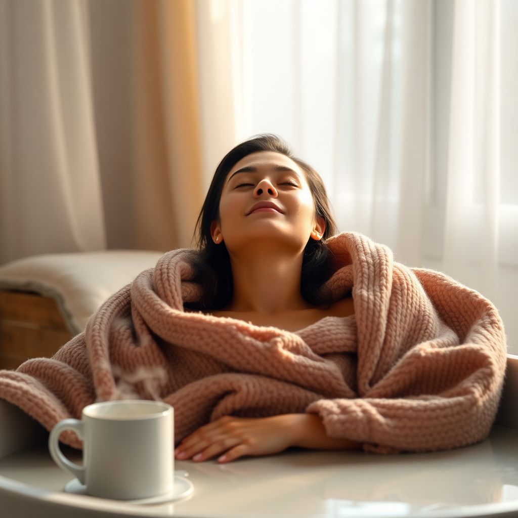 Personne sereine après un bain froid illustrant la réduction du stress et de l'anxiété