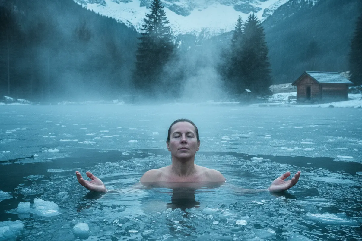 Personne méditant après un bain froid en pleine nature suisse — illustration 2