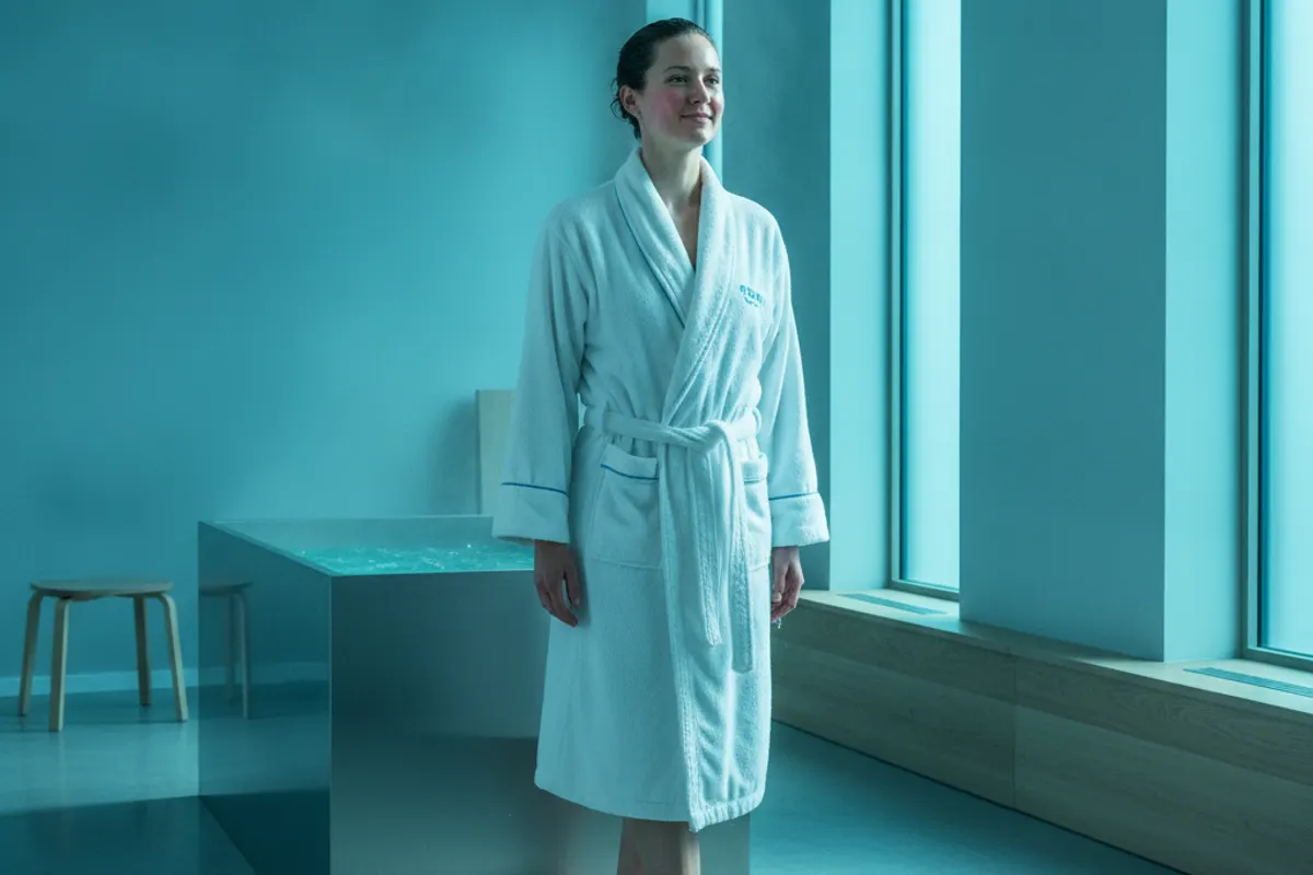 Biohacker mesurant sa réponse physiologique lors d'un bain froid