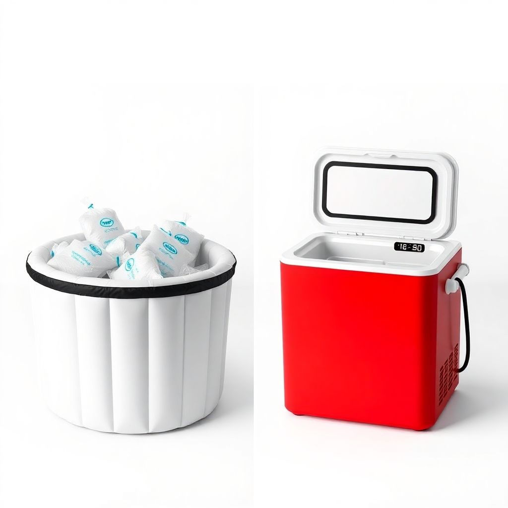 Comparaison visuelle entre un bain froid simple et un bain froid avec système de refroidissement