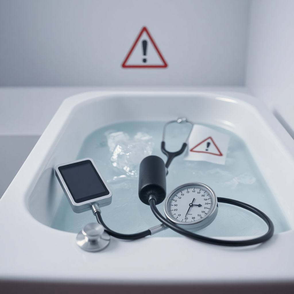 Symbole de sécurité médicale avec un thermomètre indiquant les précautions pour le bain froid