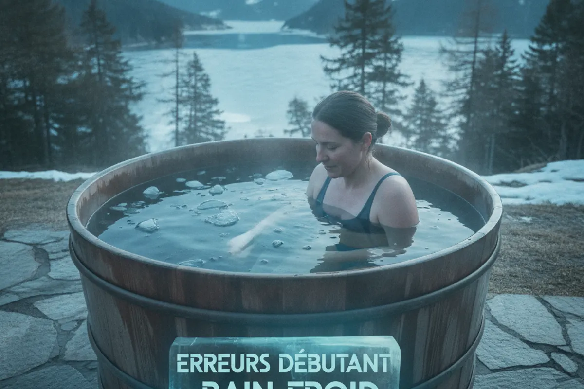 Panneau d'avertissement humoristique listant les erreurs à éviter pour le bain froid débutant