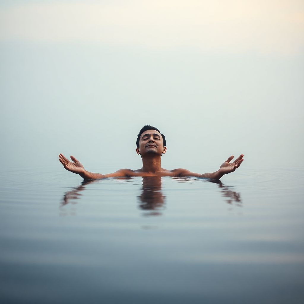 Personne méditant calmement dans un bain froid en pleine conscience