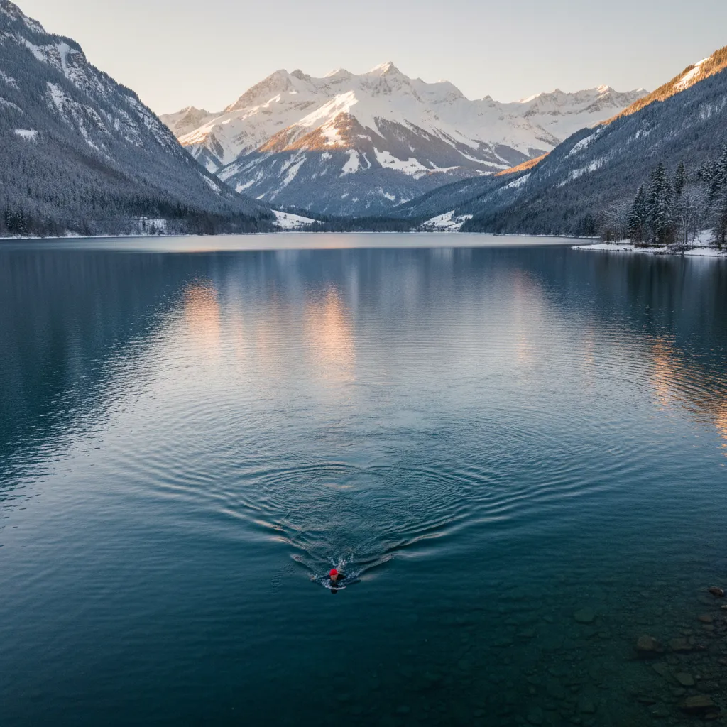 Vue panoramique des meilleurs endroits pour bain froid en Suisse entre lacs alpins et rivières cristallines