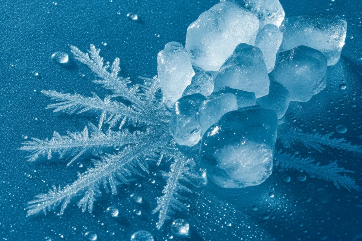 Glacons et cristaux de givre, concept d'exposition au froid