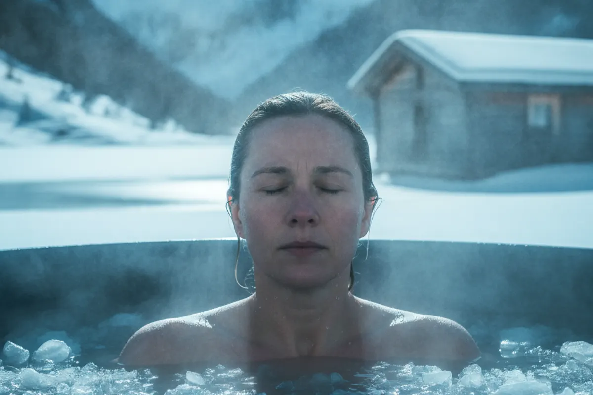 Personne pratiquant la technique de respiration Wim Hof les yeux fermés en position assise — illustration 2