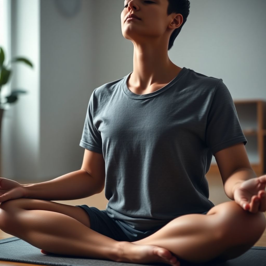 Personne pratiquant la technique de respiration Wim Hof les yeux fermés en position assise