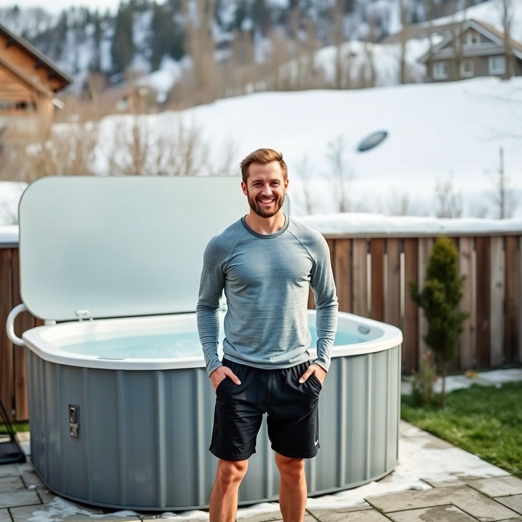 Traileur amateur suisse pratiquant le bain froid pour sa récupération sportive